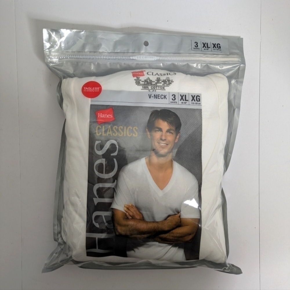 NWT Hanes Classics VNeck 3 Shirts 100% Cotton XL